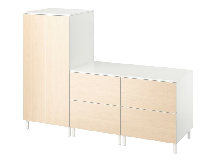IKEA SMÅSTAD / PLATSA Szafa, Biały brzoza/z 2 komodami, 180x57x133 cm Kategoria Zestawy mebli do sypialni Kolor Beżowy
