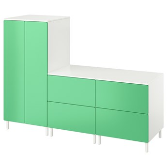 IKEA SMÅSTAD / PLATSA Szafa, Biały zielony/z 2 komodami, 180x57x133 cm