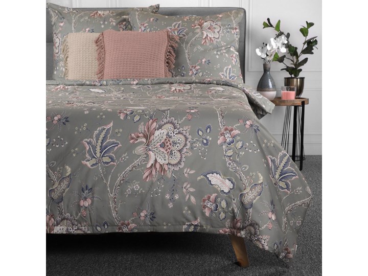 Pościel CLARAS z mikrofibry szara w liście i kwiaty 160x200 cm - Homla Bawełna syntetyczna Komplet pościeli Poliester 70x80 cm Mikrofibra Pomieszczenie Pościel do sypialni