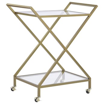 Beliani Wózek kuchenny złoty metalowa rama szklane blaty barek na kółkach w stylu glamour