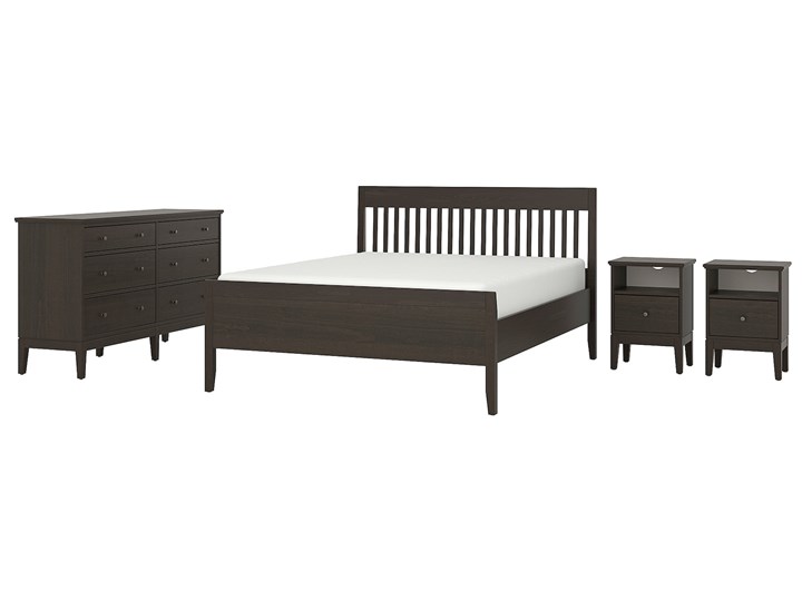 IKEA IDANÄS Zestaw mebli do sypialni 4 szt, Ciemnobrązowy, 140x200 cm
