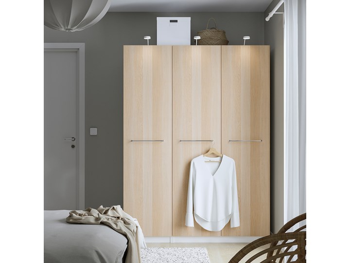 IKEA PAX / FORSAND Kombinacja szafy, biały/dąb bejcowany na biało, 150x60x201 cm Szerokość 150 cm Pomieszczenie Sypialnia Głębokość 60 cm Drewno Kolor Beżowy