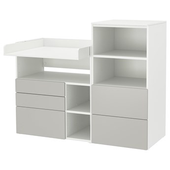 IKEA SMÅSTAD / PLATSA Stół do przewijania, Biały szary/z regałem na książki, 150x79x123 cm