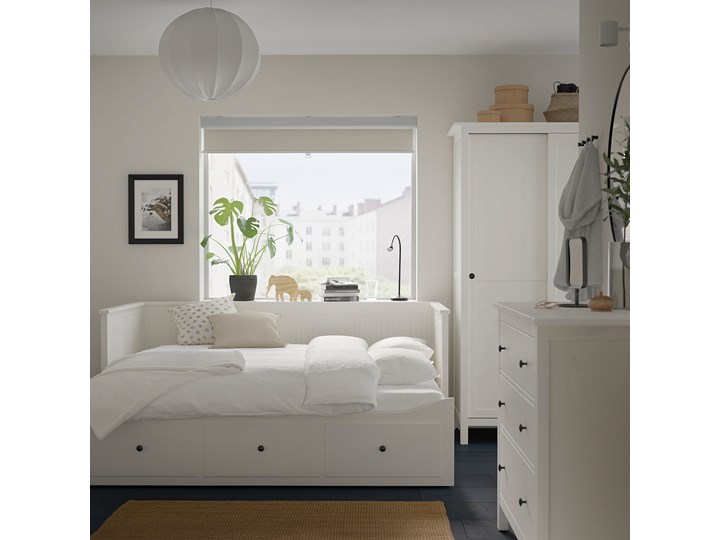 IKEA HEMNES Zestaw mebli do sypialni 3 szt, biała bejca, 80x200 cm Kolor Biały Pomieszczenie Sypialnia