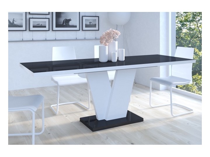 Designerski stół rozkładany Niko w połysku z czarnym blatem i białą nogą Wysokość 70 cm Wysokość 75 cm Styl Nowoczesny Tworzywo sztuczne Rozkładanie Rozkładane