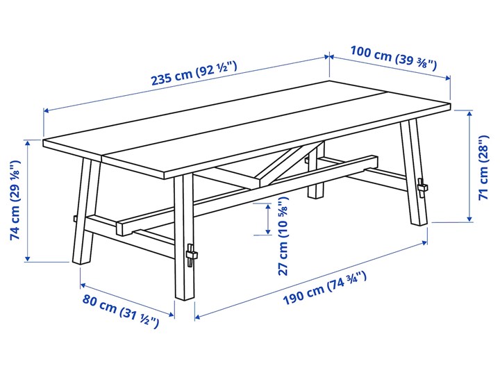 IKEA SKOGSTA / INGOLF Stół i 6 krzeseł, akacja/czarny, 235x100 cm Pomieszczenie Jadalnia