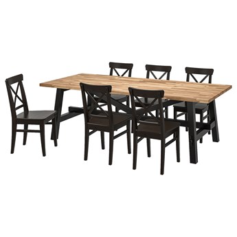 IKEA SKOGSTA / INGOLF Stół i 6 krzeseł, akacja/czarny, 235x100 cm
