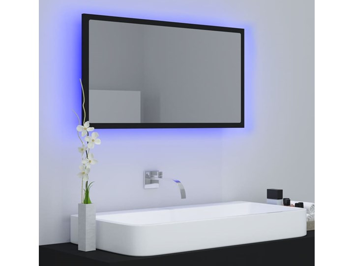 vidaXL Lustro łazienkowe LED, czarne, 80x8,5x37 cm, płyta wiórowa Pomieszczenie Łazienka Ścienne Prostokątne Lustro z ramą Styl Nowoczesny