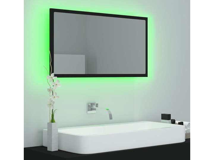 vidaXL Lustro łazienkowe LED, czarne, 80x8,5x37 cm, płyta wiórowa Prostokątne Ścienne Lustro z ramą Kolor Czarny