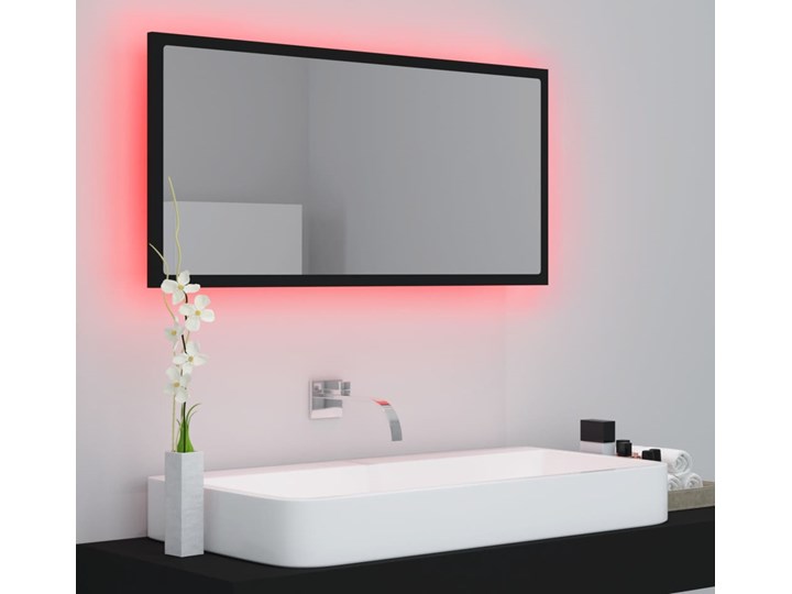 vidaXL Lustro łazienkowe z LED, czarne, 90x8,5x37 cm, płyta wiórowa Lustro z ramą Ścienne Prostokątne Styl Nowoczesny
