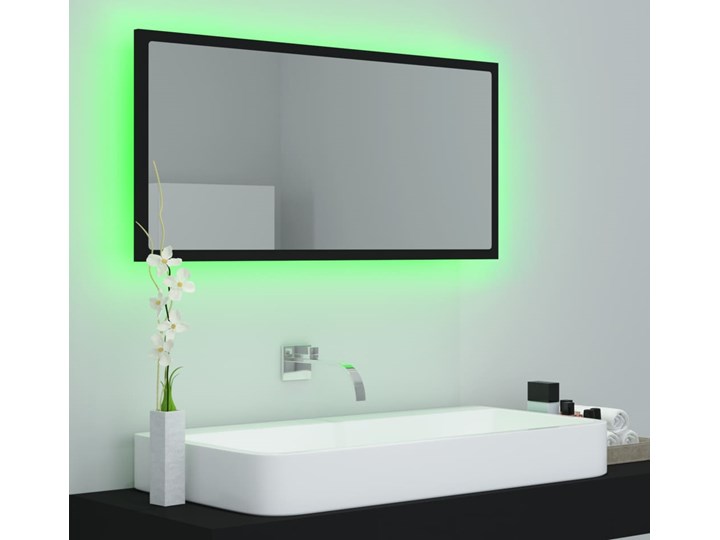 vidaXL Lustro łazienkowe z LED, czarne, 90x8,5x37 cm, płyta wiórowa Lustro z ramą Prostokątne Ścienne Kolor Czarny