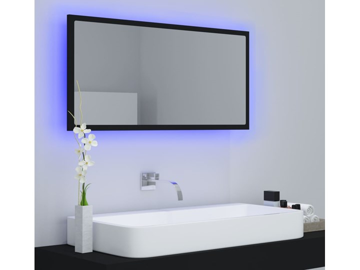 vidaXL Lustro łazienkowe z LED, czarne, 90x8,5x37 cm, płyta wiórowa Prostokątne Lustro z ramą Ścienne Pomieszczenie Łazienka Kolor Czarny