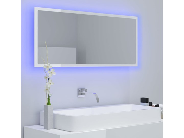 vidaXL Lustro łazienkowe z LED, białe na wysoki połysk, 100x8,5x37 cm Styl Nowoczesny Lustro z ramą Ścienne Prostokątne Kolor Biały
