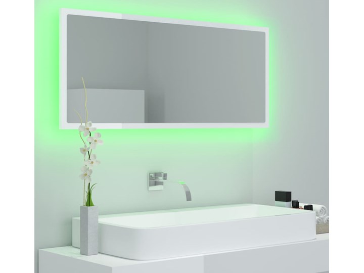 vidaXL Lustro łazienkowe z LED, białe na wysoki połysk, 100x8,5x37 cm Lustro z ramą Ścienne Prostokątne Styl Nowoczesny