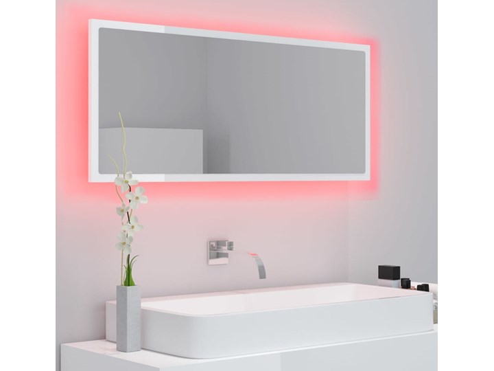 vidaXL Lustro łazienkowe z LED, białe na wysoki połysk, 100x8,5x37 cm Prostokątne Pomieszczenie Łazienka Lustro z ramą Ścienne Kolor Biały