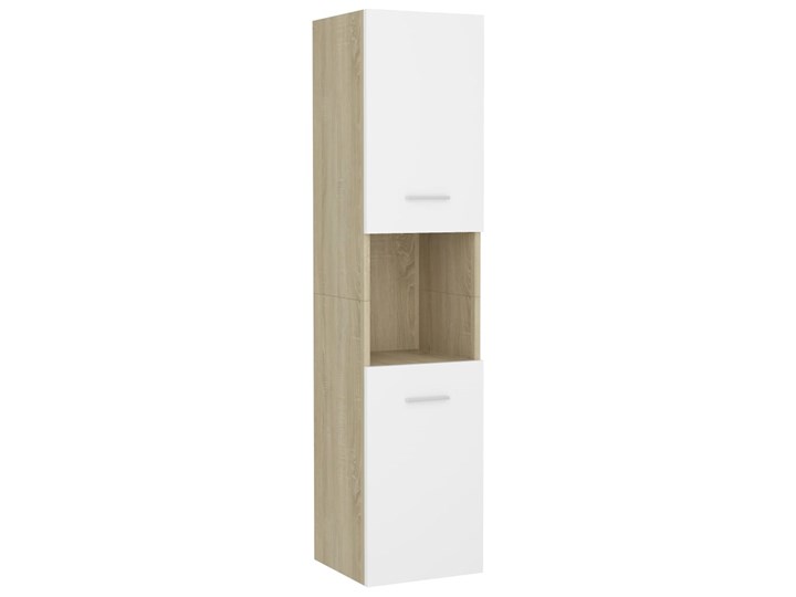 vidaXL Szafka łazienkowa, biel i dąb sonoma, 30x30x130 cm, płyta Wiszące Słupek Płyta stolarska Drewno Pionowe Płyta MDF Kolor Beżowy