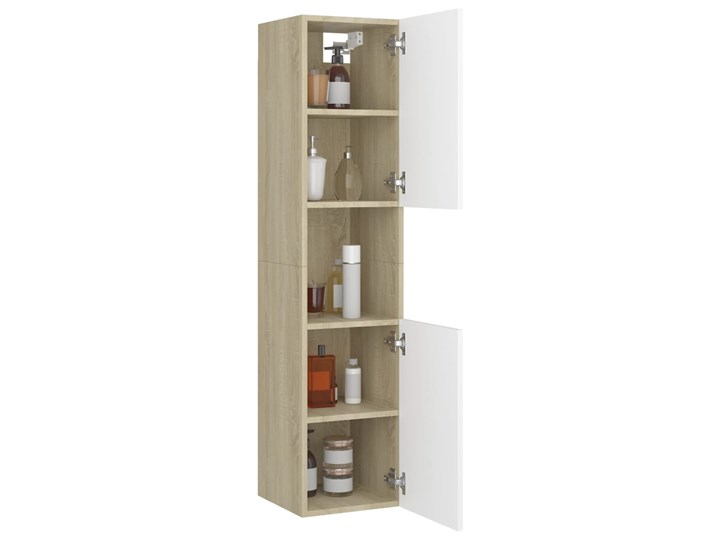 vidaXL Szafka łazienkowa, biel i dąb sonoma, 30x30x130 cm, płyta Słupek Wiszące Kolor Beżowy Płyta stolarska Płyta MDF Pionowe Drewno Kategoria Szafki stojące