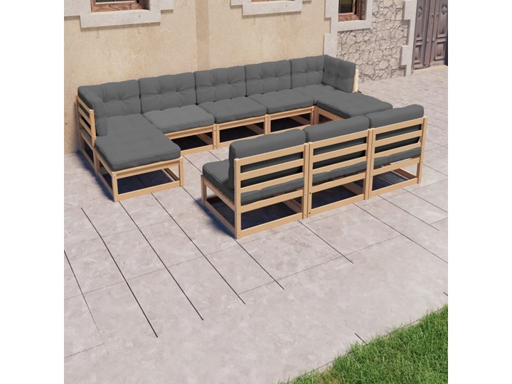 vidaXL 8-cz. zestaw wypoczynkowy do ogrodu, z poduszkami, lita sosna Drewno Zestawy wypoczynkowe Tworzywo sztuczne Zawartość zestawu Sofa
