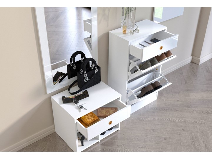 Biała szafka wisząca na buty Dancan MIRAGE / wysoki połysk Metal Płyta laminowana Styl Minimalistyczny Płyta MDF Uniwersalne Płyta meblowa Styl Nowoczesny