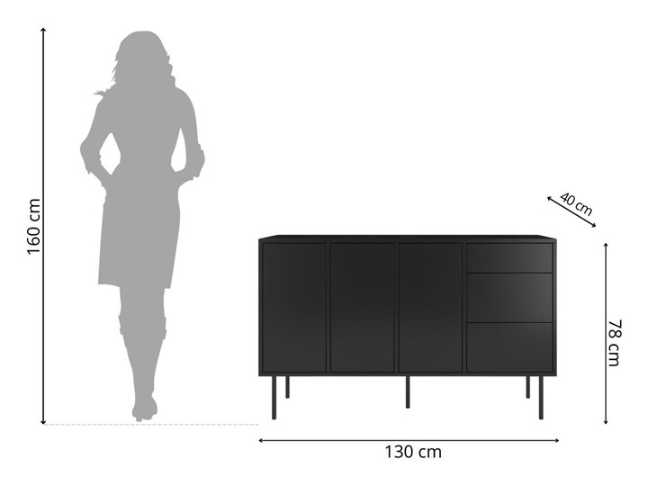 Czarna nowoczesna komoda Dancan MIRKA / szer. 130 cm - Promocja! Głębokość 40 cm Wysokość 78 cm Z szafkami i szufladami Styl Nowoczesny
