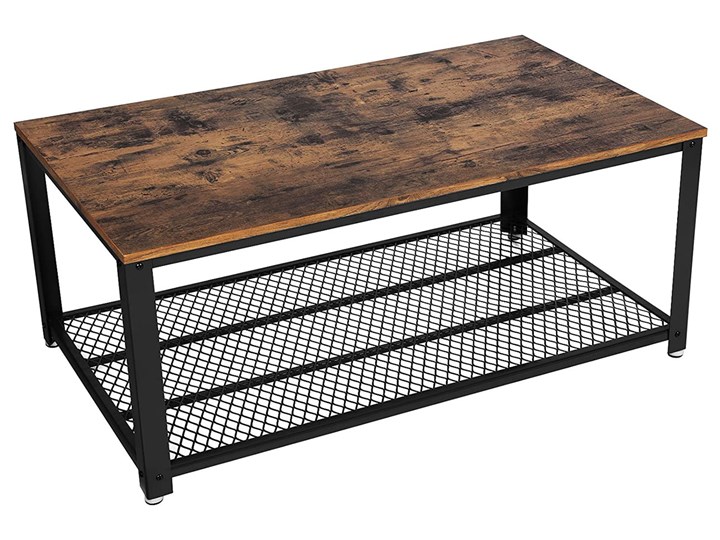 Industrialny stolik do salonu z półką - Kafi Drewno Beton Zestaw stolików Stal Wysokość 45 cm Metal Średnica