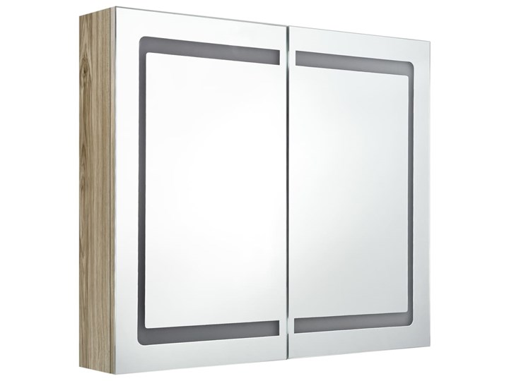 vidaXL Szafka łazienkowa z lustrem i LED, kolor dębu, 80x12x68 cm Szkło Wiszące Szafki Płyta MDF Drewno Rodzaj frontu Drzwiczki