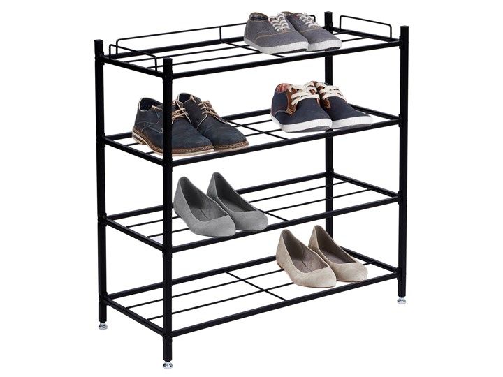 Półka na buty VIENA 4 poziomy loft czarna Uniwersalne Kolor Czarny Stal Tworzywo sztuczne Metal Styl Industrialny