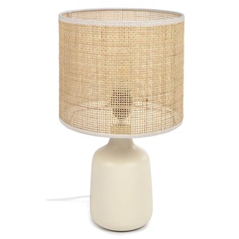 Lampa stołowa Erna z białej ceramiki i bambusa z naturalnym wykończeniem