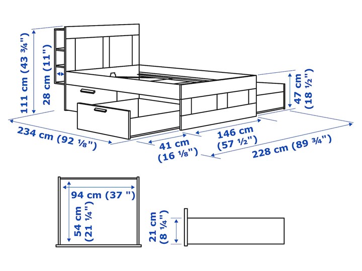 IKEA BRIMNES Meble do sypialni, kpl. 2 szt, biały, 140x200 cm Pomieszczenie Sypialnia
