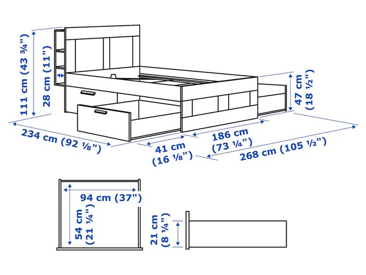 IKEA BRIMNES Meble do sypialni, kpl. 2 szt, biały, 180x200 cm Pomieszczenie Sypialnia Kategoria Zestawy mebli do sypialni