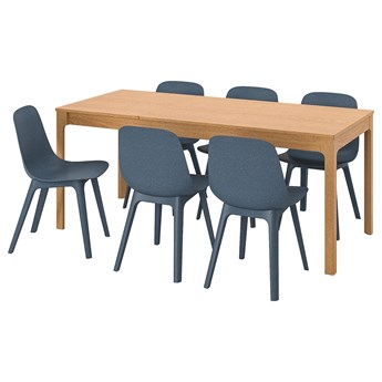 IKEA EKEDALEN / ODGER Stół i 6 krzeseł, dąb/niebieski, 120/180 cm