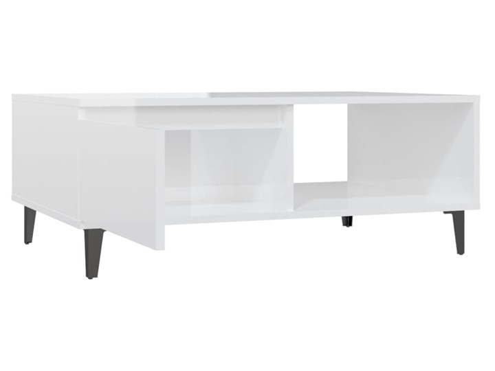 vidaXL Stolik kawowy, biały, wysoki połysk, 90x60x35 cm, płyta wiórowa Długość 90 cm Metal Styl Nowoczesny Kształt blatu Prostokątne