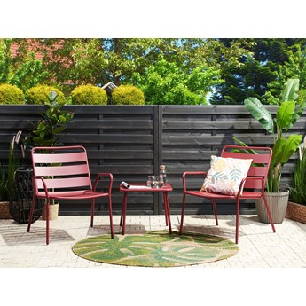 Beliani Zestaw balkonowy czerwony stalowy 2 krzesła 1 stół nowoczesny odporny na rdzę wodę UV wiatr meble ogrodowe