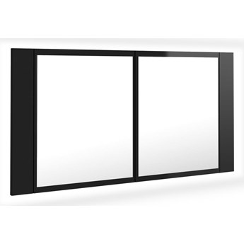 vidaXL Szafka łazienkowa z lustrem i LED, połysk, czarna, 90x12x45 cm