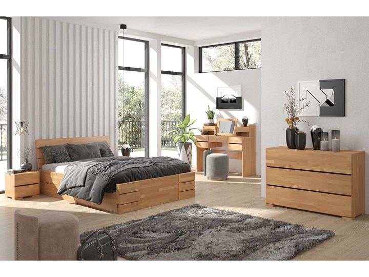 Łóżko drewniane bukowe Visby Sandemo High Drawers (z szufladami) Łóżko tapicerowane Drewno Styl Tradycyjny