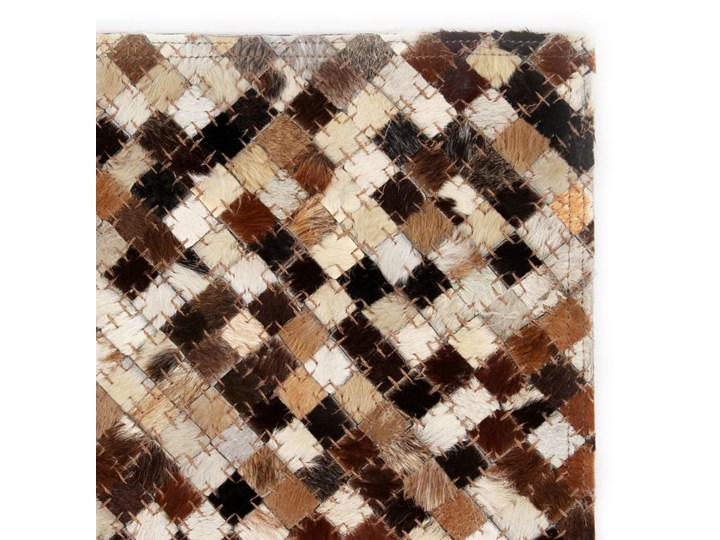 vidaXL Patchworkowy dywan ze skóry bydlęcej, 80x150 cm, brązowo-biały Skóra Kolor Beżowy Dywany Prostokątny Wełna Pomieszczenie Salon