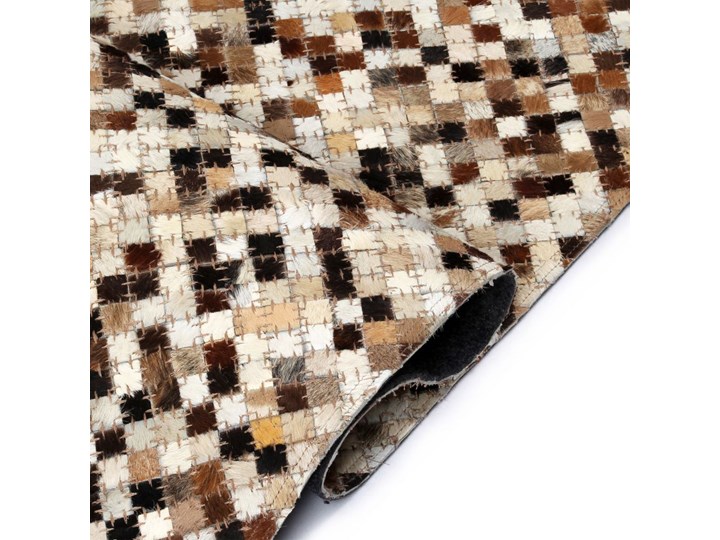 vidaXL Patchworkowy dywan ze skóry bydlęcej, 80x150 cm, brązowo-biały Prostokątny Dywany Skóra Wełna Kolor Brązowy