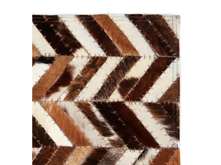 vidaXL Dywan ze skóry, patchwork w jodełkę, 80x150 cm, brązowo-biały Prostokątny Wełna Skóra Dywany Kategoria Dywany