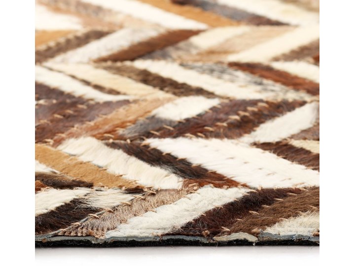 vidaXL Dywan ze skóry, patchwork w jodełkę, 80x150 cm, brązowo-biały Skóra Prostokątny Dywany Wełna Wzór Patchworkowy Kategoria Dywany