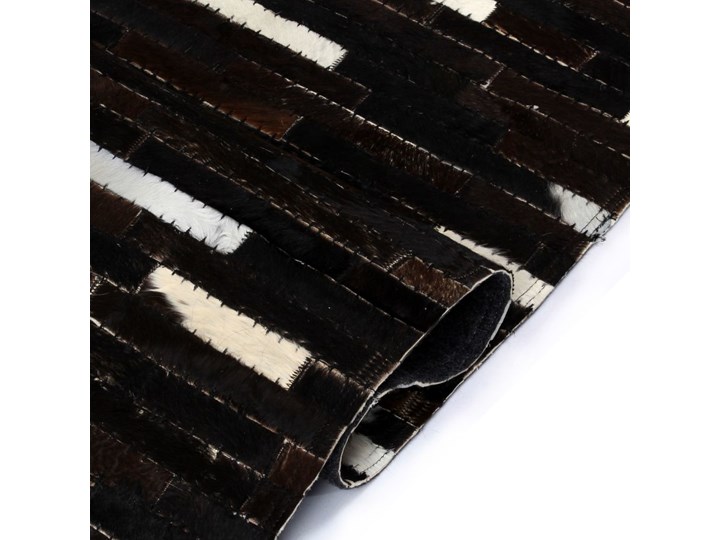 vidaXL Dywan ze skóry, patchwork w paski, 80x150 cm, czarno-biały Dywany Kolor Szary Skóra Wełna Prostokątny Kolor Czarny