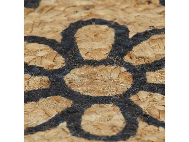vidaXL Ręcznie wykonany dywanik, juta, ciemnoniebieski nadruk, 120 cm Chodniki 120x120 cm Dywaniki Okrągły Dywany Kolor Beżowy