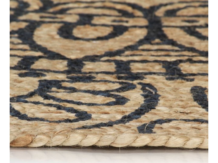 vidaXL Ręcznie wykonany dywanik, juta, ciemnoniebieski nadruk, 150 cm 150x150 cm Dywany Chodniki Wzór Abstrakcyjny Okrągły Dywaniki Wzór Roślinny