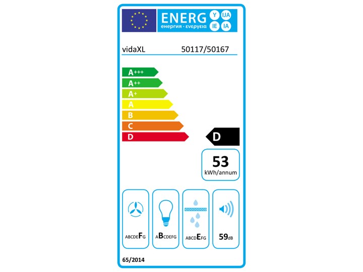 vidaXL Okap kuchenny nad wyspę z wyświetlaczem LCD Poziom hałasu 65 dB