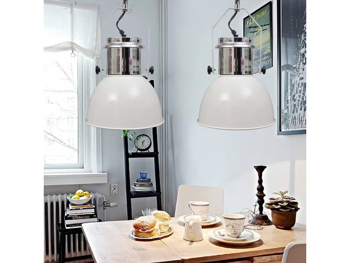 vidaXL Nowoczesne lampy sufitowe, 2 szt., regulowana długość, białe Metal Styl Nowoczesny Lampa z kloszem Lampa przemysłowa Kategoria Lampy wiszące