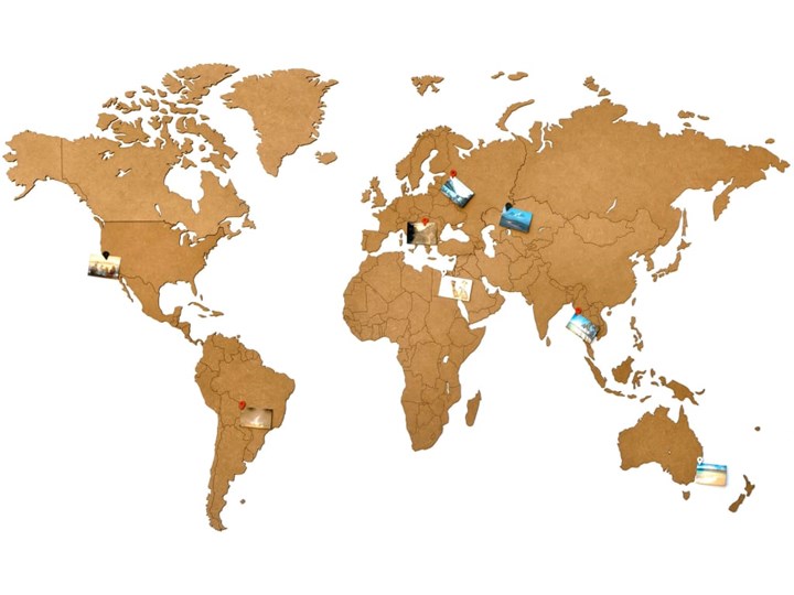 MiMi Innovations Drewniana mapa świata Luxury, brązowa, 130x78 cm Kolor Brązowy Kategoria Dekor ścienny