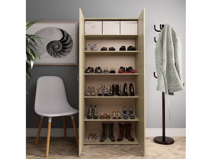 vidaXL Szafka na buty, kolor dąb sonoma, 80x35,5x180 cm, płyta wiórowa Głębokość 36 cm Płyta meblowa Płyta MDF Płyta laminowana Drewno Pomieszczenie Przedpokój Pomieszczenie Sypialnia