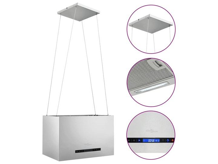 vidaXL Wiszący okap nad wyspę, dotykowy, LCD, 55 cm, stal nierdzewna Kategoria Okapy Okap wyspowy Kolor Szary