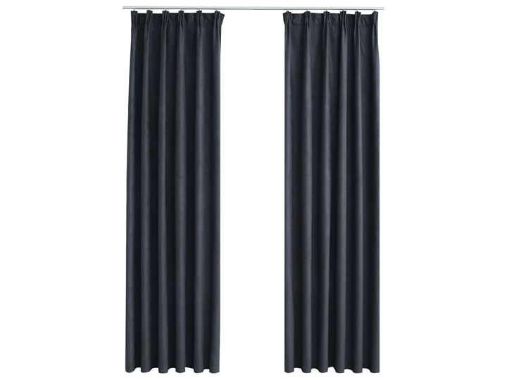 vidaXL Zasłony zaciemniające z haczykami, 2 szt., antracyt, 140x245 cm Poliester Pomieszczenie Salon Zasłona zaciemniająca Kolor Czarny