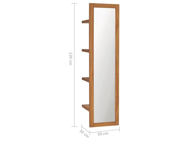vidaXL Lustro ścienne z półkami, 30x30x120 cm, lite drewno tekowe Lustro z półką Prostokątne Styl Vintage