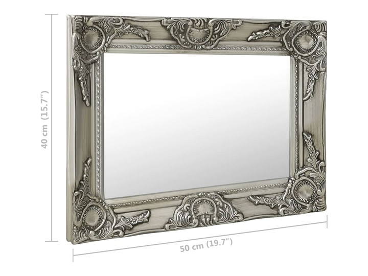 vidaXL Lustro ścienne w stylu barokowym, 50x40 cm, srebrne Styl Tradycyjny Prostokątne Pomieszczenie Garderoba